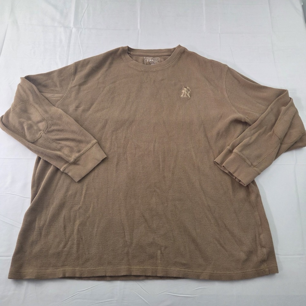 Parish Thermal Shirt Mens 5XL Brown Long Sleeve Elbow Patch Oversized Streetwear